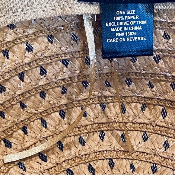 🌟2xHP🌟NWOT Tan Wide Brim Paper Straw Hat with Paper Raffia Trim Marcus Adler - Picture 10 of 11